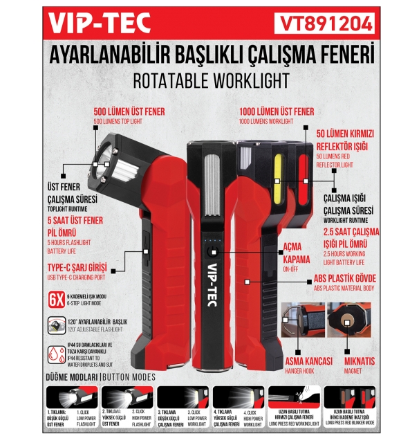 VT891204 AYARLANABİLİR BAŞLIKLI ÇALIŞMA FENERİ