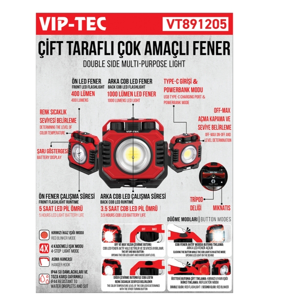 VT891205 ÇİFT TARAFLI ÇOK AMAÇLI FENER
