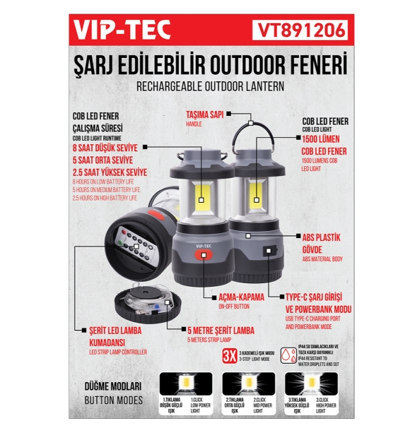 VT891206 ŞARJ EDİLEBİLİR OUTDOOR FENERİ