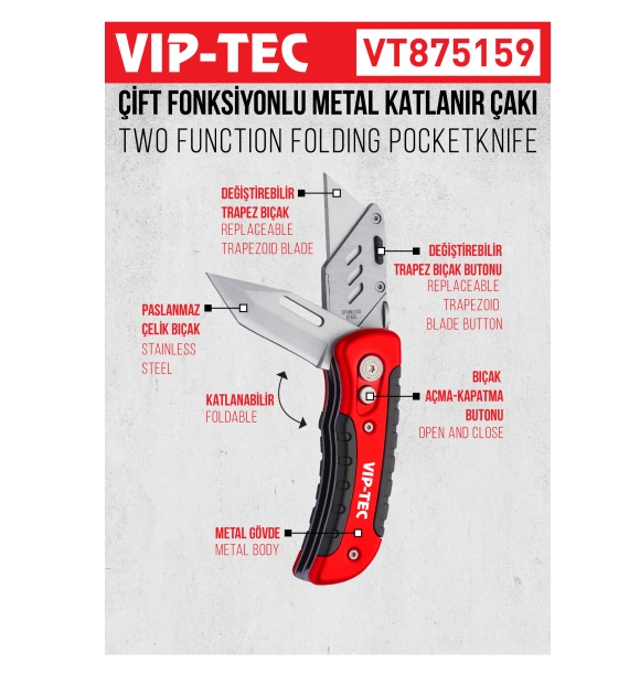 VT875159 METAL ÇİFT FONKSİYONLU KATLANIR BIÇAK