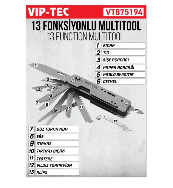 VT875194 - 13 PARÇA MULTIFONKSİYONEL ÇAKI